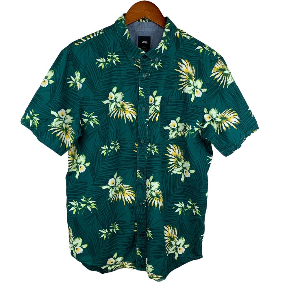 Vans Green Floral Casual Button Down Shirt